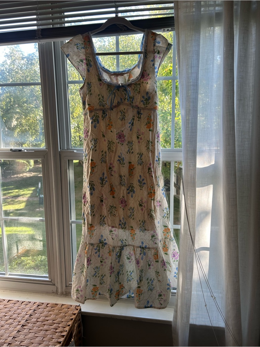 Olivaceous Cream Maxi Dress with Blue, Pink and Orange Floral Print